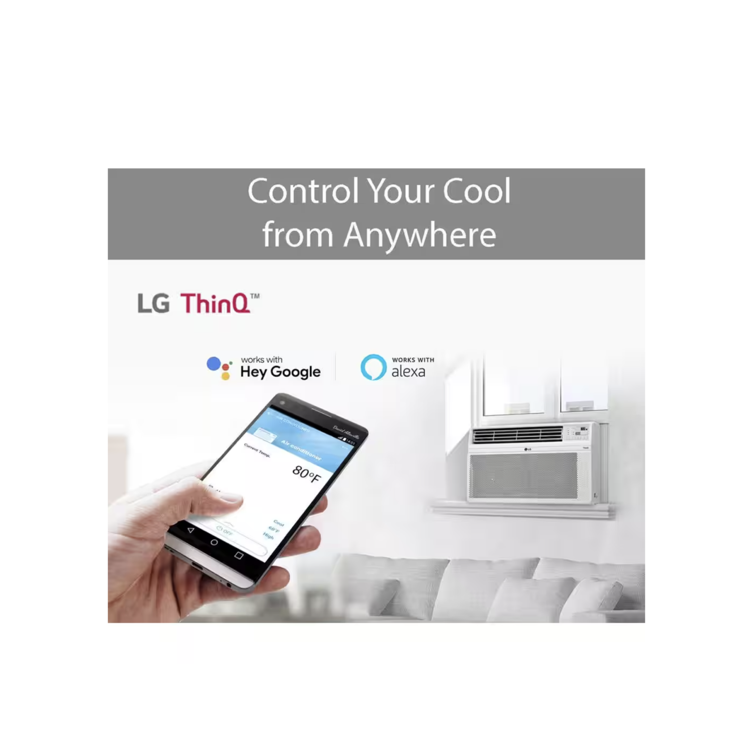 LG 12 000 BTU Window Smart Air Conditioner Cools 550 Sq. pi. Ultra silencieux, Energy Star, Fonctionne avec ThinQ, Amazon Alexa, Hey Google et