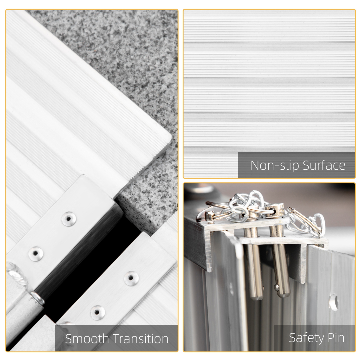 HOMCOM 6ft Textured Aluminum Folding Wheelchair Ramp, Portable Threshold Ramp, for Scooter Steps Home Stairs Doorways