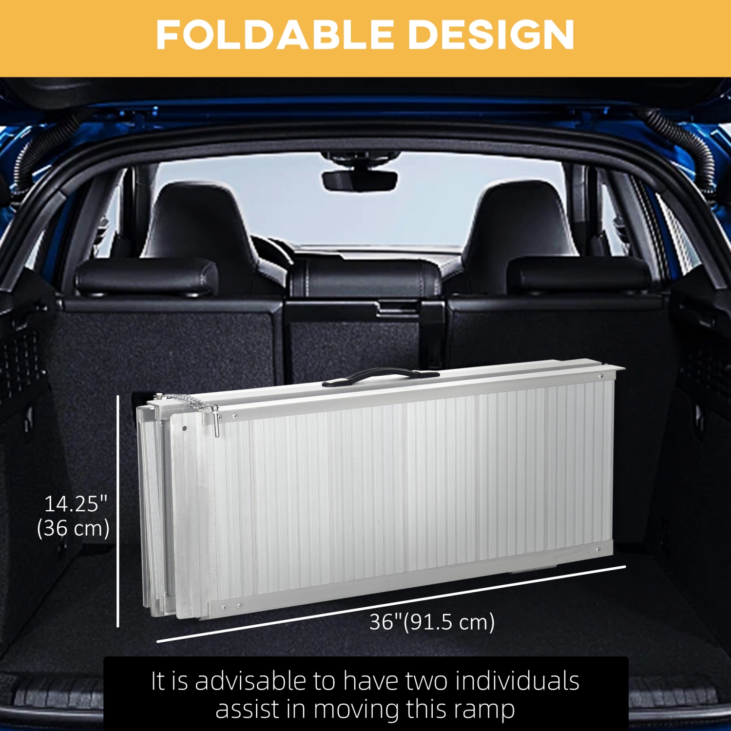 HOMCOM 6ft Textured Aluminum Folding Wheelchair Ramp, Portable Threshold Ramp, for Scooter Steps Home Stairs Doorways