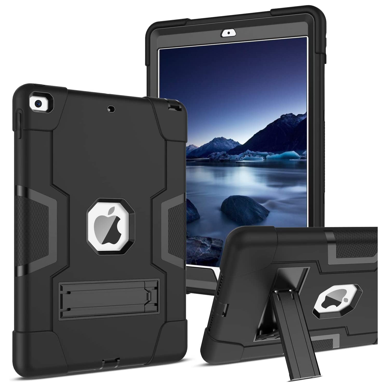 Supershield – Étui stock iPad 9th/8th/7th génération, étui iPad à trois couches de protection contre les chutes avec [360 support rotatif]; Dragonne