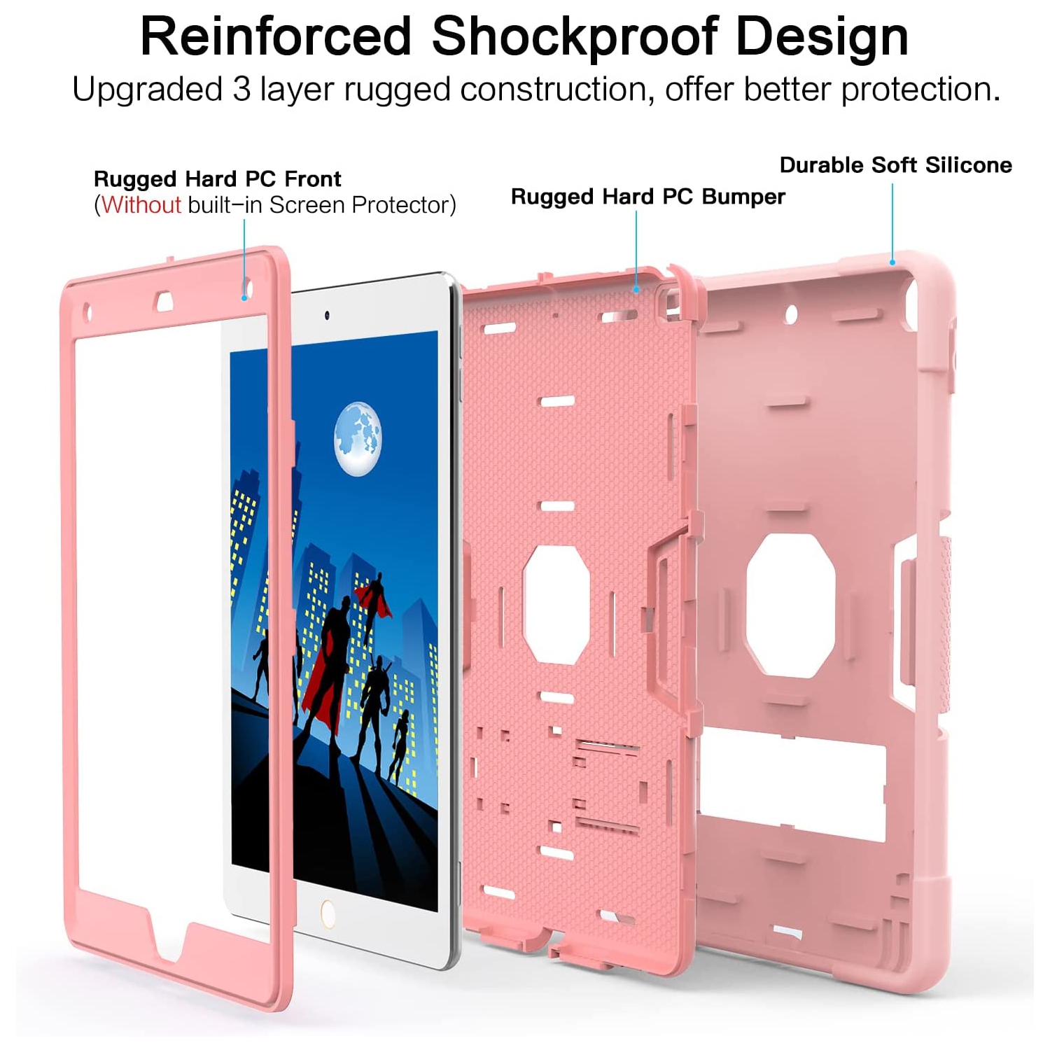 Supershield – Étui stock iPad 9th/8th/7th génération, étui iPad à trois couches de protection contre les chutes avec [360 support rotatif]; Dragonne