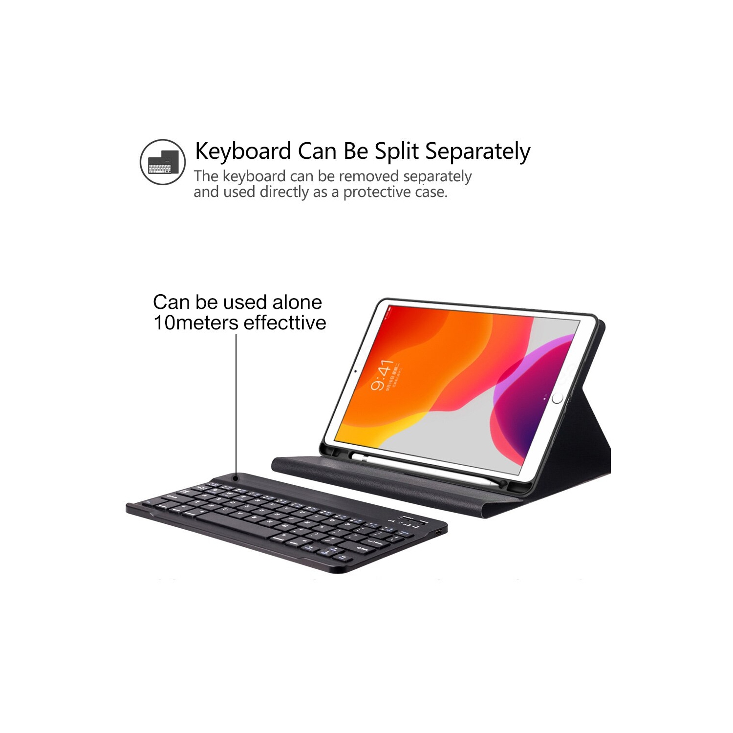 Étui-clavier sans fil à rétroéclairage couleur SUPERSHIELD avec étui protecteur pivotant à 360°, porte-stylet et support folio pour iPad de 10,2 po