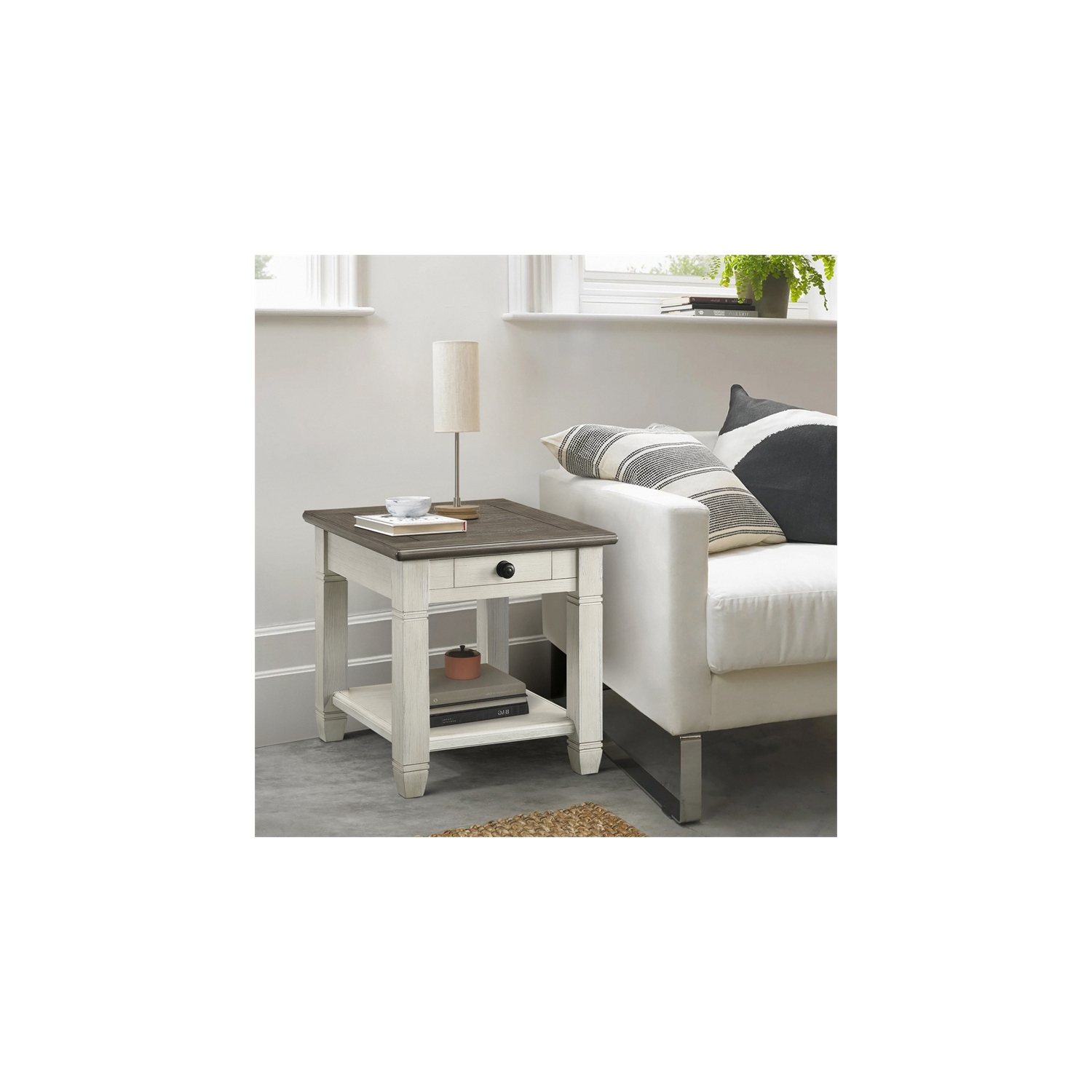 Lexicon Granby Wood 1 Drawer End Table in Antique White