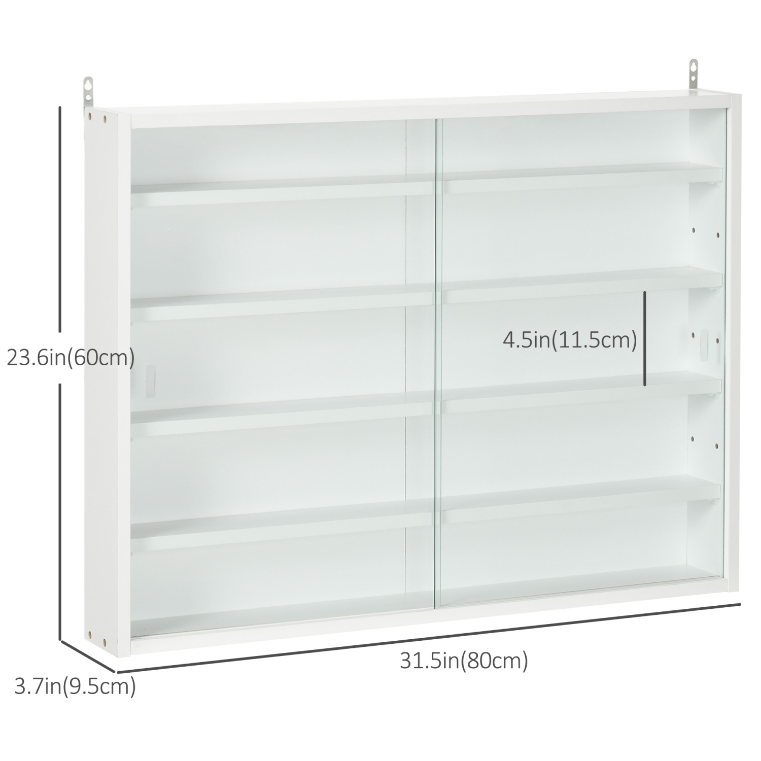 HOMCOM – Armoire de présentation murale à 5 tablettes Storey, présentoir en verre à liqueur, armoire vitrée avec 2 portes en verre et 4 tablettes