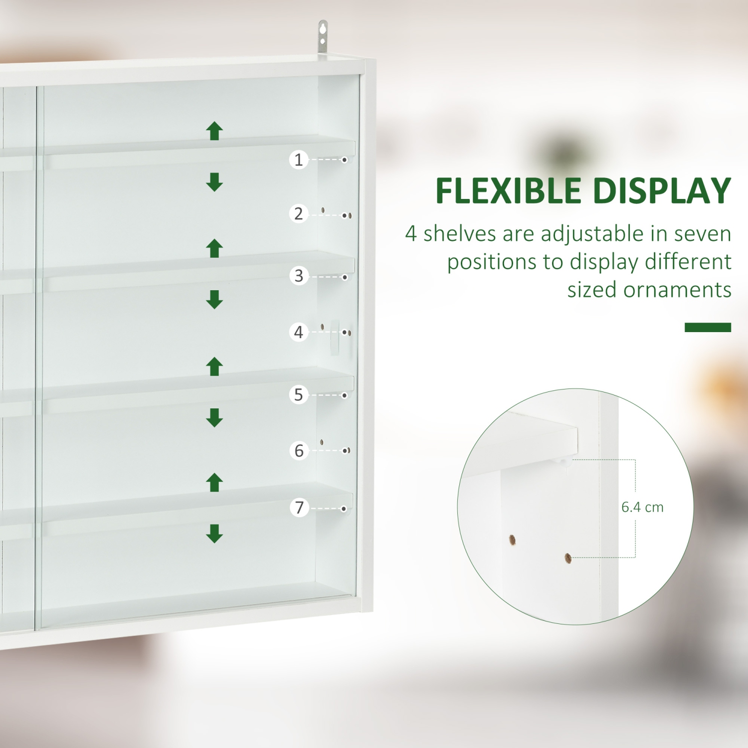 HOMCOM – Armoire de présentation murale à 5 tablettes Storey, présentoir en verre à liqueur, armoire vitrée avec 2 portes en verre et 4 tablettes