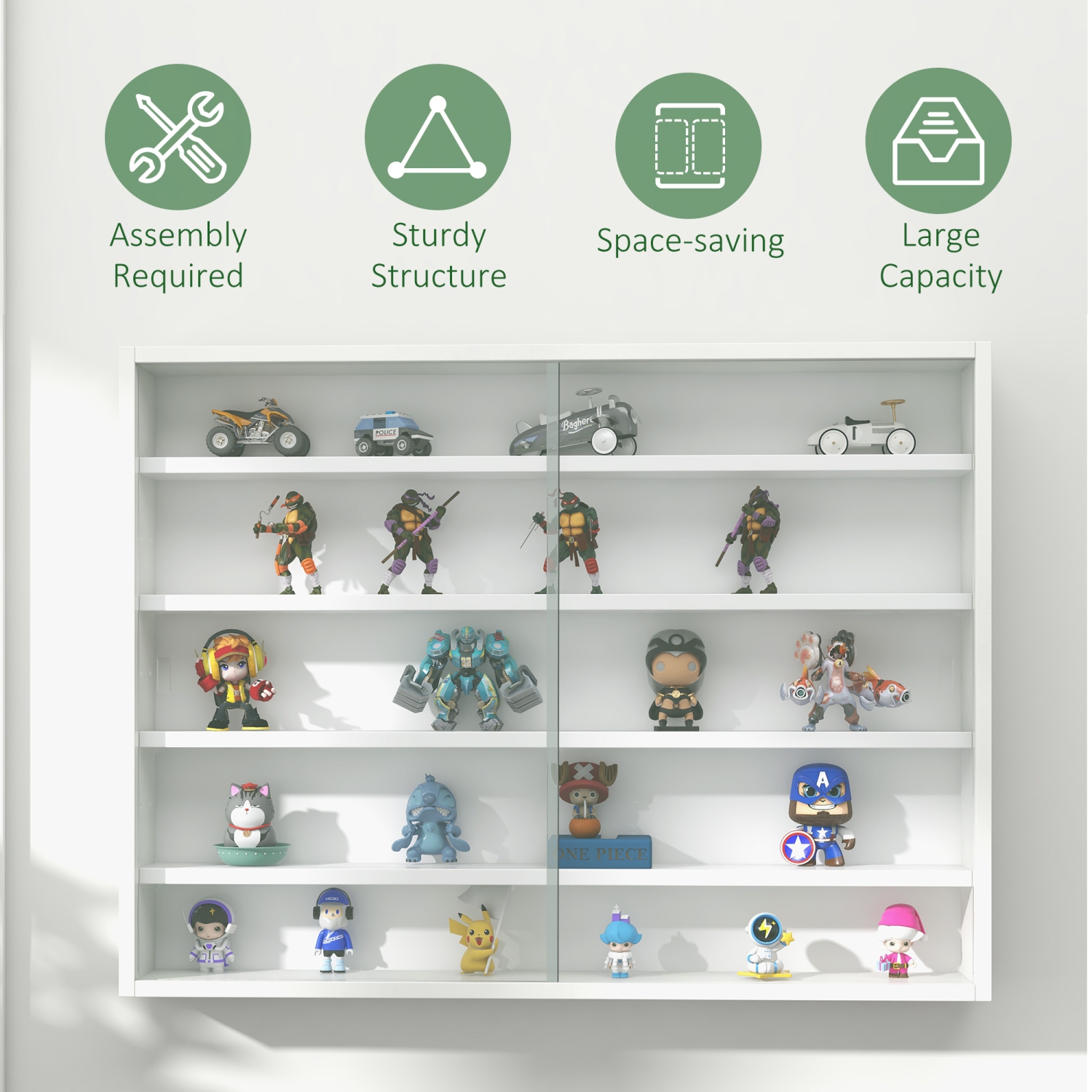 HOMCOM – Armoire de présentation murale à 5 tablettes Storey, présentoir en verre à liqueur, armoire vitrée avec 2 portes en verre et 4 tablettes