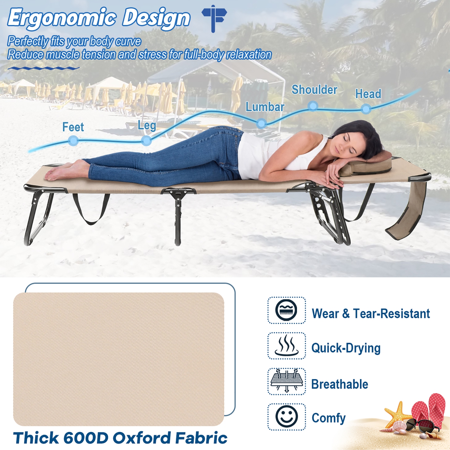 Gymax 5-Position Lounge Chair Adjustable Beach Chaise w/ Face Cavity & Pillows