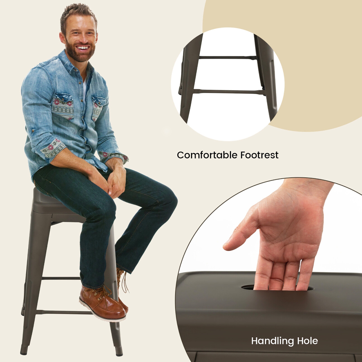 Gymax 24'' Set of 4 Tolix Style Barstool Counter Height Metal Bar Stool Stackable Chair