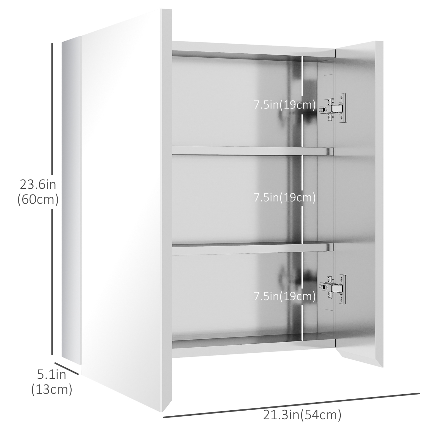 kleankin Wall-Mounted Medicine Cabinet, Bathroom Mirror Cabinet with Hinged Doors, Storage Shelves for Living Room and Laundry Room, Silver