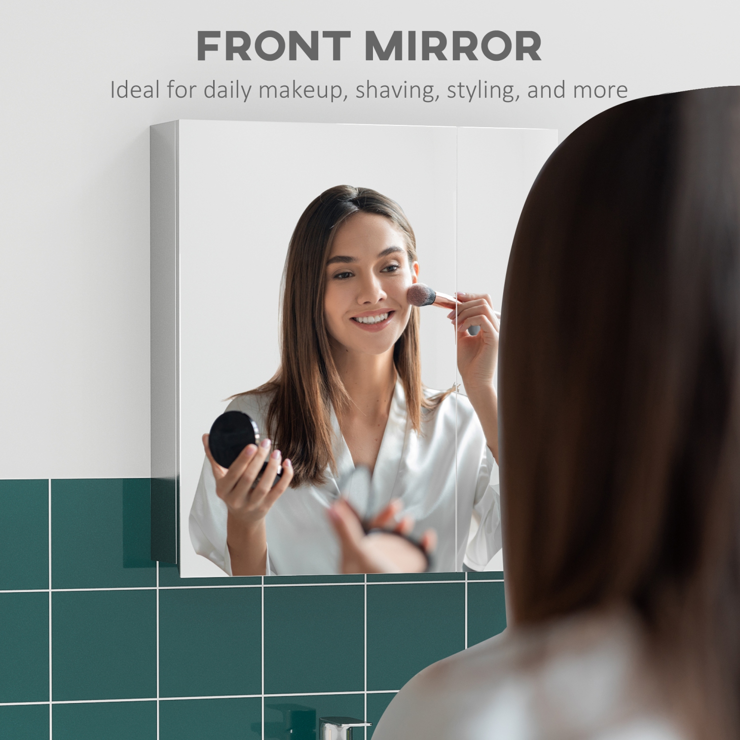 kleankin Wall-Mounted Medicine Cabinet, Bathroom Mirror Cabinet with Hinged Doors, Storage Shelves for Living Room and Laundry Room, Silver