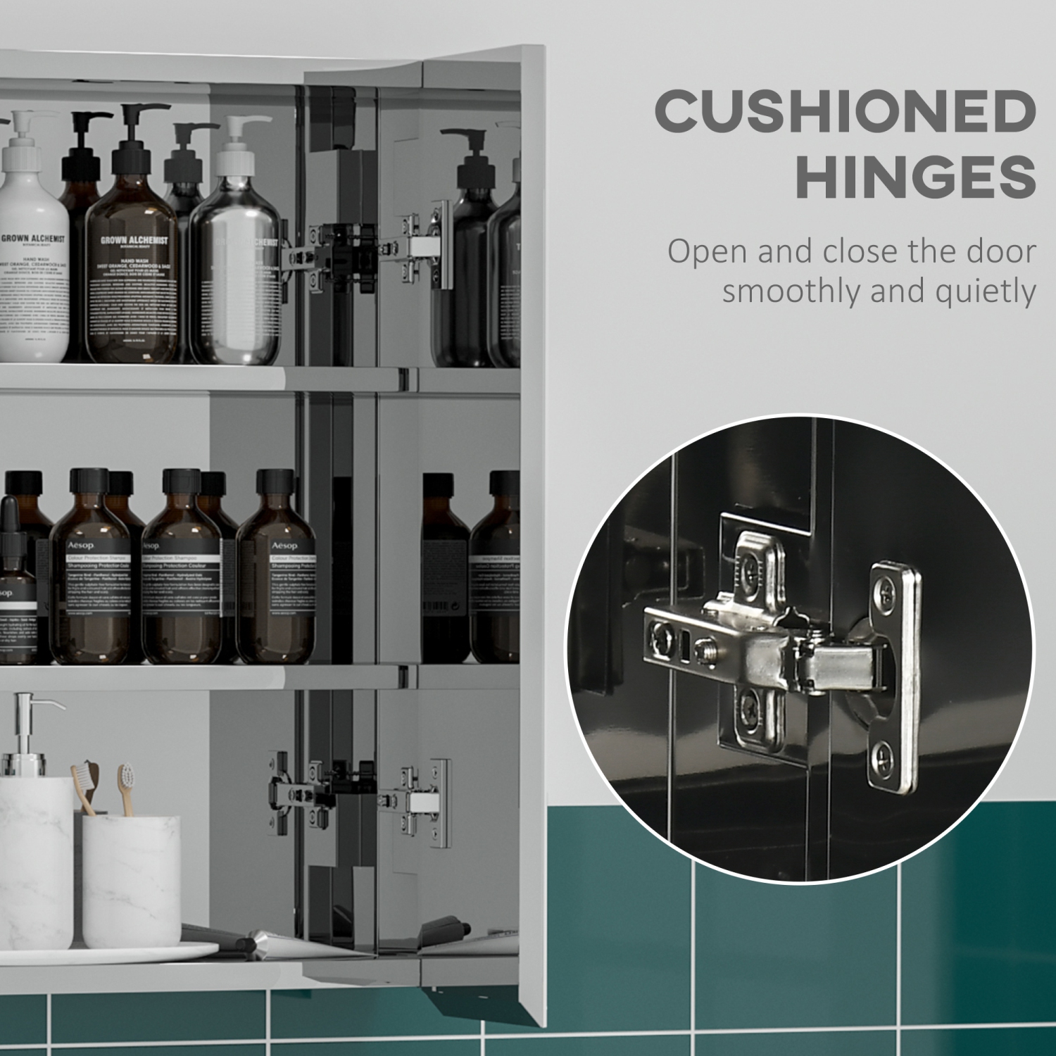 kleankin Wall-Mounted Medicine Cabinet, Bathroom Mirror Cabinet with Hinged Doors, Storage Shelves for Living Room and Laundry Room, Silver