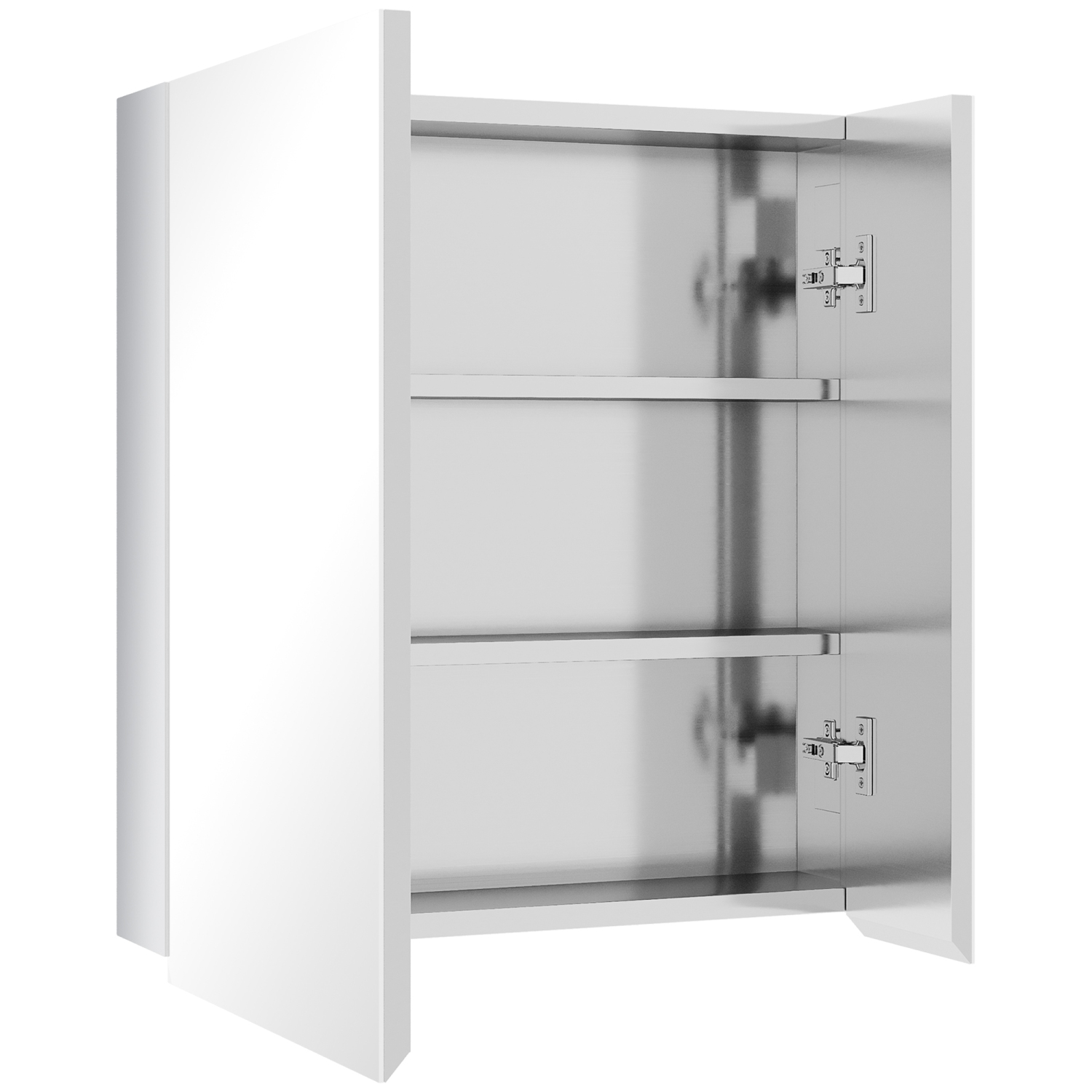 kleankin Wall-Mounted Medicine Cabinet, Bathroom Mirror Cabinet with Hinged Doors, Storage Shelves for Living Room and Laundry Room, Silver