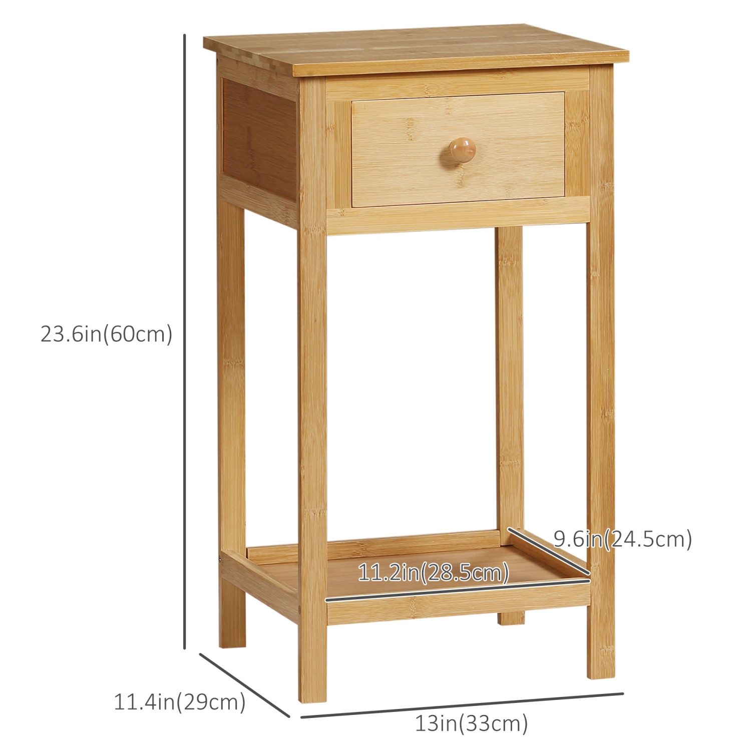 Ensemble de 2 tables d'appoint de HOMCOM, tables de bout étroites avec tiroir et tablette de rangement, table de chevet avec cadre en bambou pour les