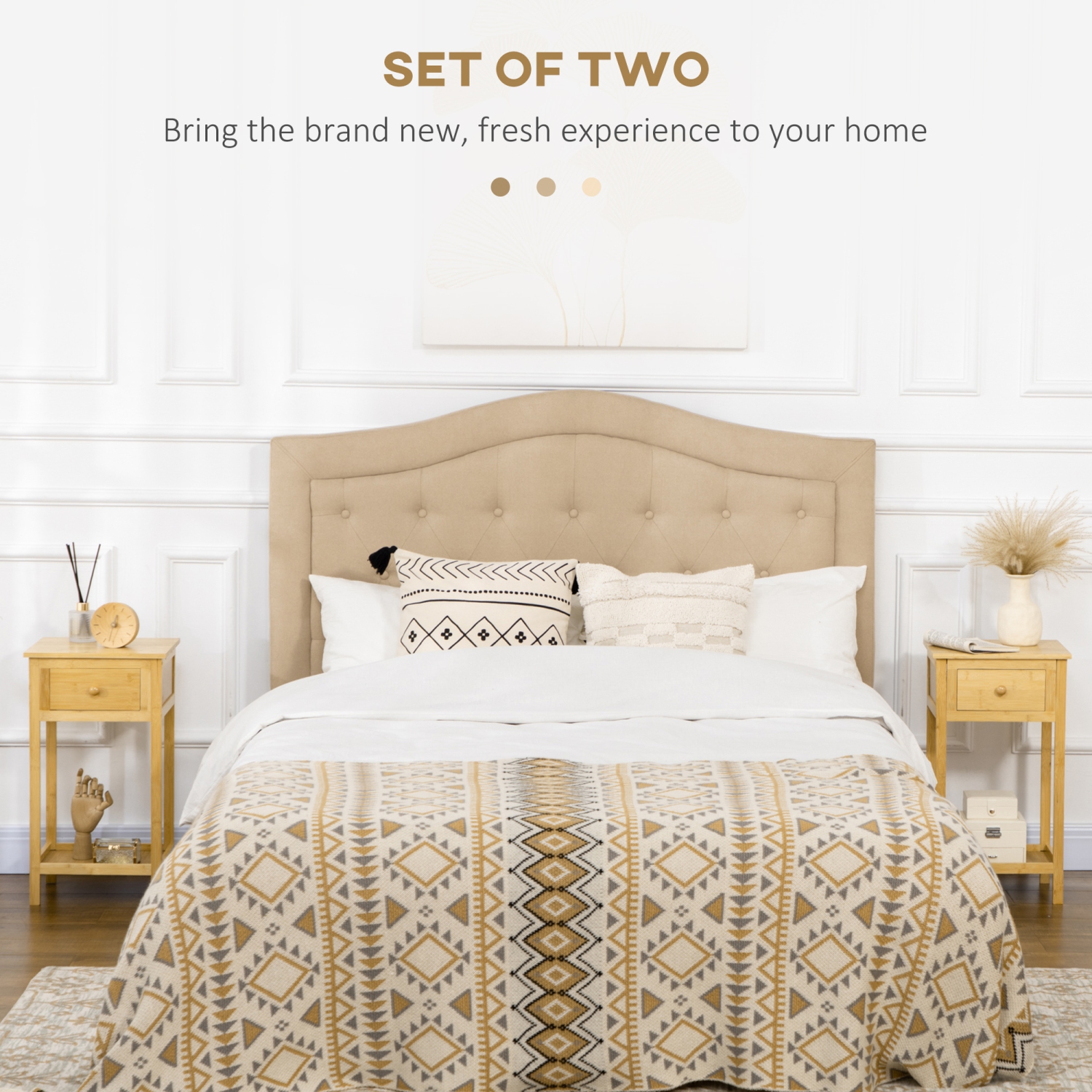 Ensemble de 2 tables d'appoint de HOMCOM, tables de bout étroites avec tiroir et tablette de rangement, table de chevet avec cadre en bambou pour les