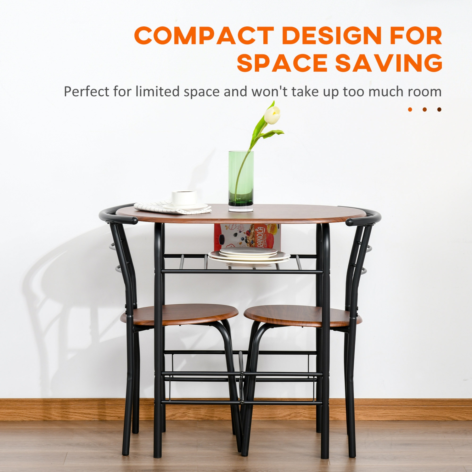 HOMCOM 3-Piece Dining Table Set, 31.5" Kitchen Table and Chairs Set for 2 with Storage Shelf, for Small Space, Dining Room, Living Room, Apartment,