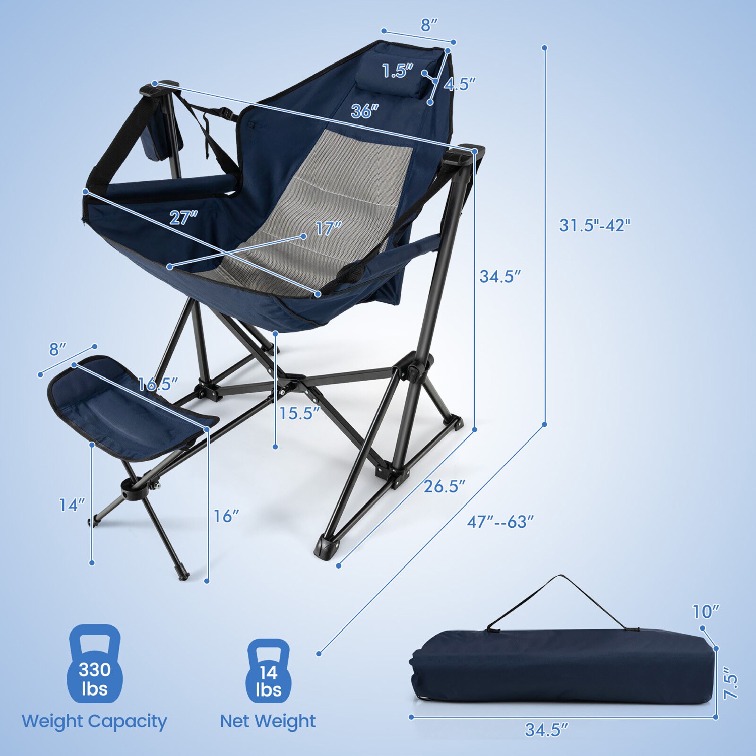 Gymax 2PCS Hammock Camping Chair w/ Retractable Footrest & Carrying Bag for Camping