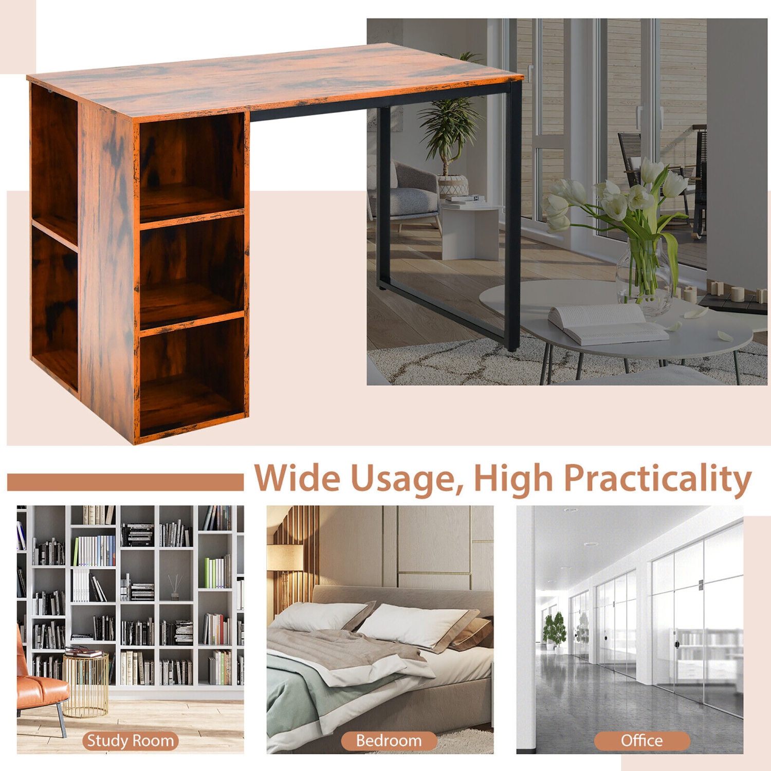 Gymax Home Office Computer Desk Laptop Table Writing Workstation w/ 5 Cubbies