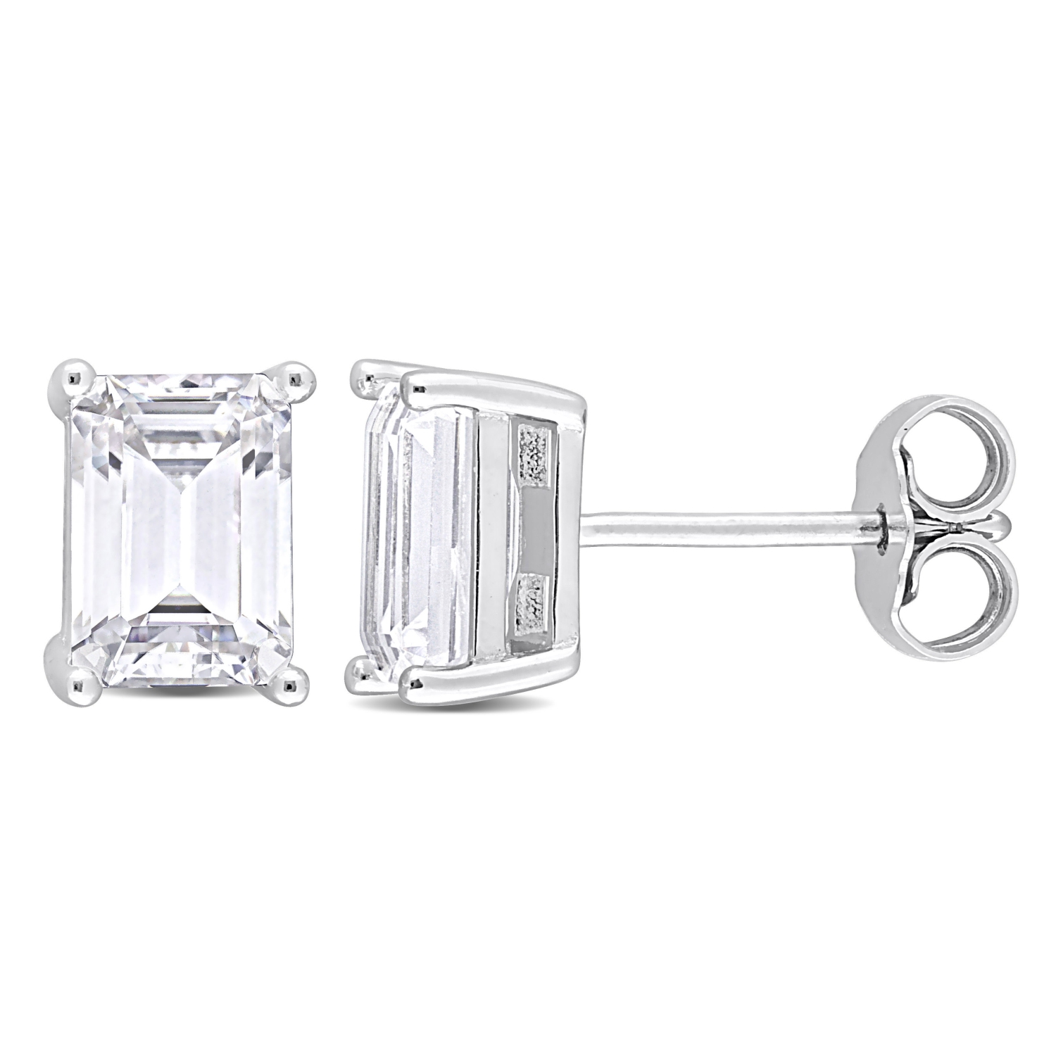 Amour Emerald Cut Created Moissanite Stud Earrings in Sterling Silver