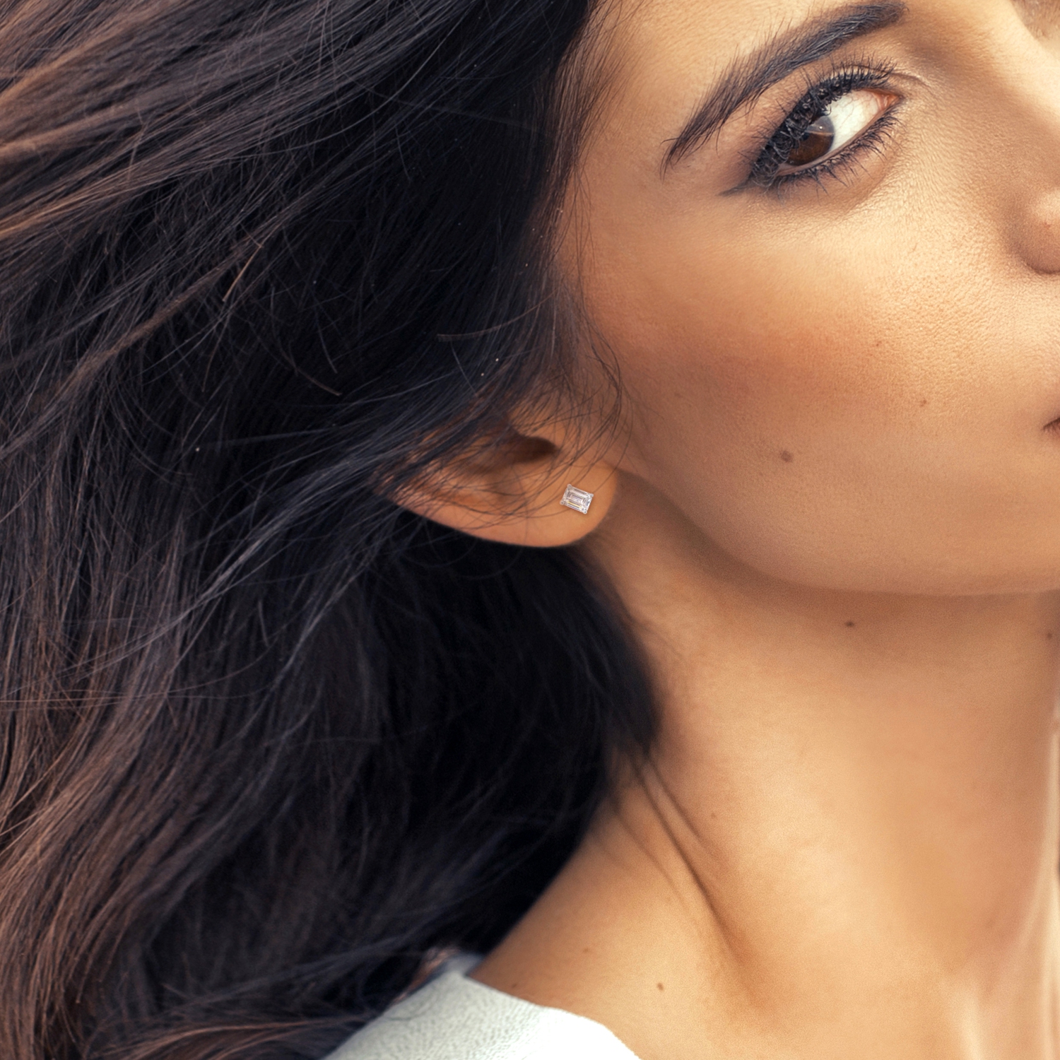 Amour Emerald Cut Created Moissanite Stud Earrings in Sterling Silver