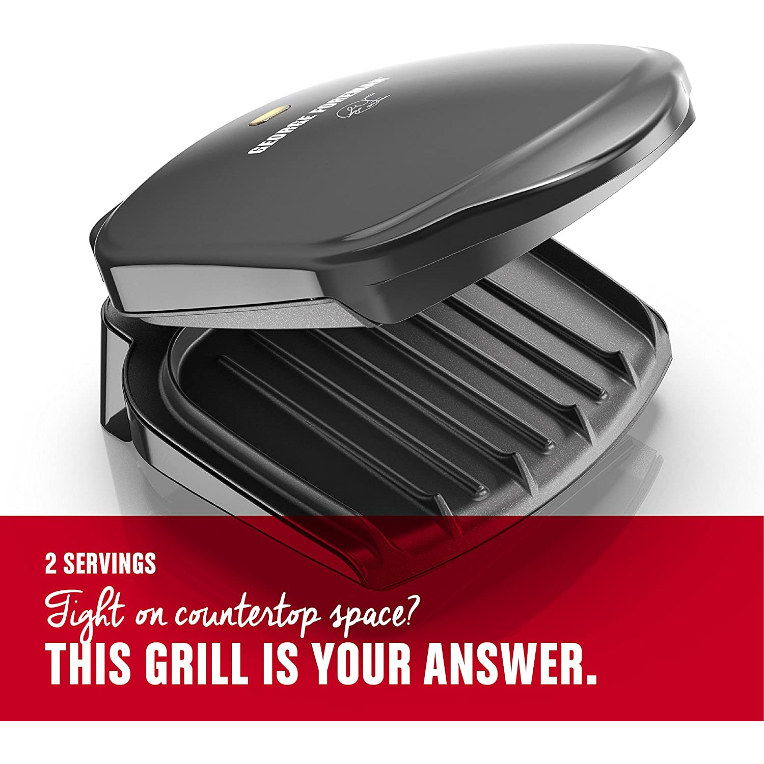 George Foreman 2-Serving CLASSIC Plate Electric Indoor Grill and Panini Press, Black