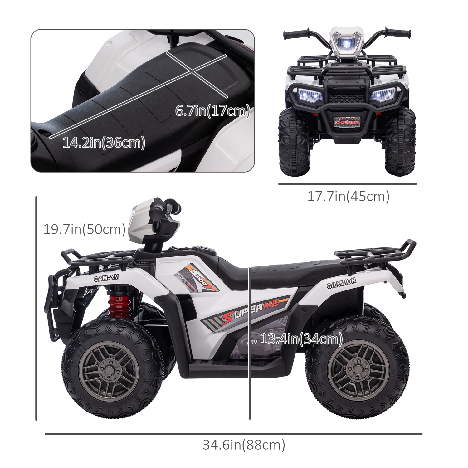 Aosom Quad pour enfants 12 V, quad à 4 roues, véhicule électrique alimenté par batterie avec lumières LED musicales, pneus à bande de roulement, pour