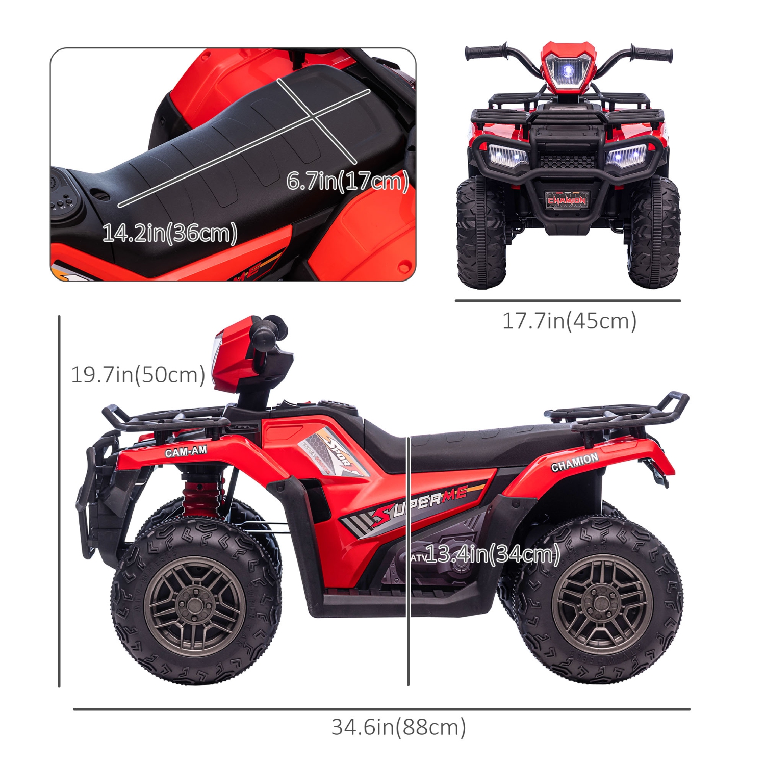 Aosom 12V Kids ATV Quad, 4 Wheeler Battery Powered Electric Vehicle with Music MP3, Headlights, High Low Speed, Treaded Tires, for Boys and Girls