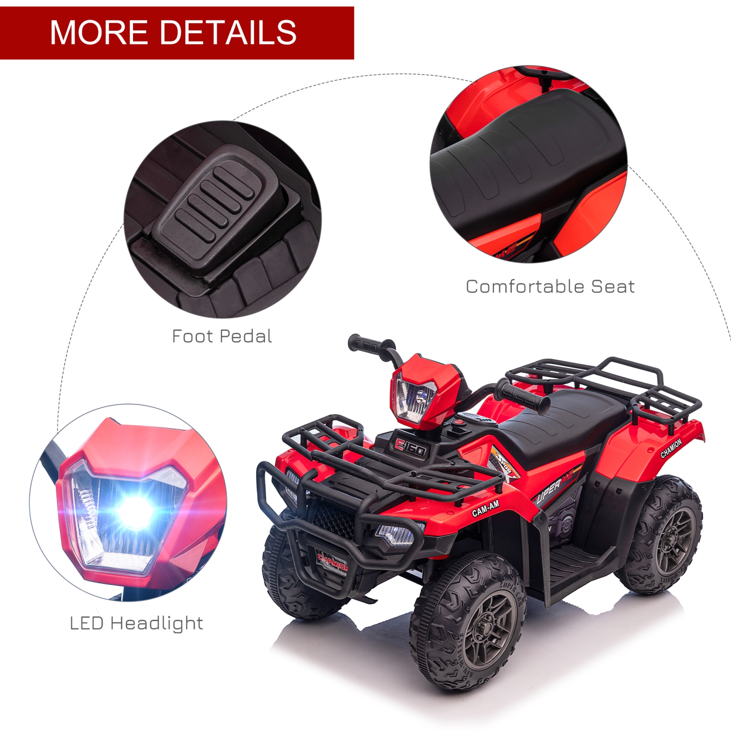 Aosom 12V Kids ATV Quad, 4 Wheeler Battery Powered Electric Vehicle with Music MP3, Headlights, High Low Speed, Treaded Tires, for Boys and Girls