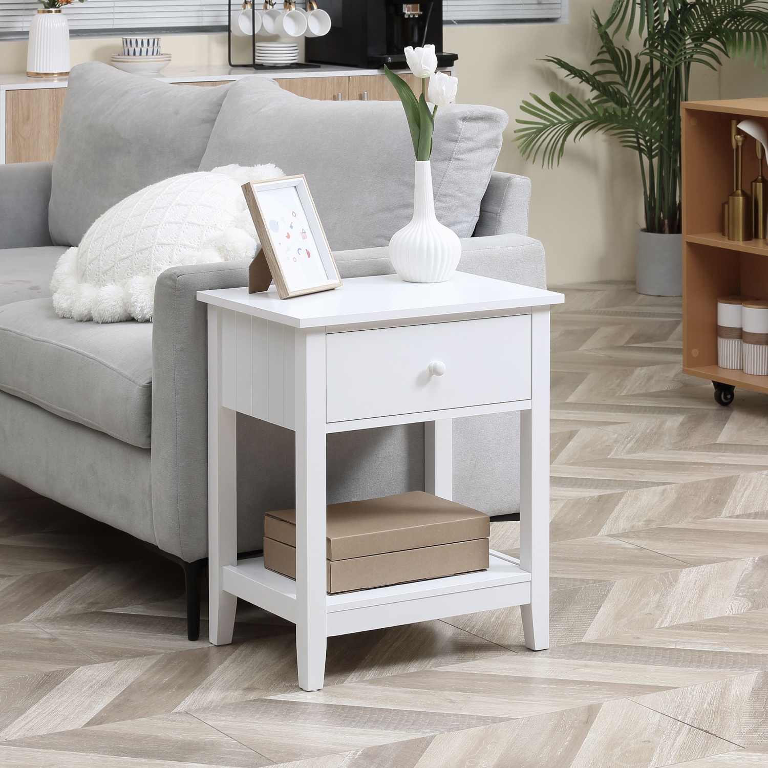 HOMCOM Modern Nightstand, Side Table with Drawer and Storage Shelf, End Table for Living Room, 19.7" x 13.8" x 23.6", White