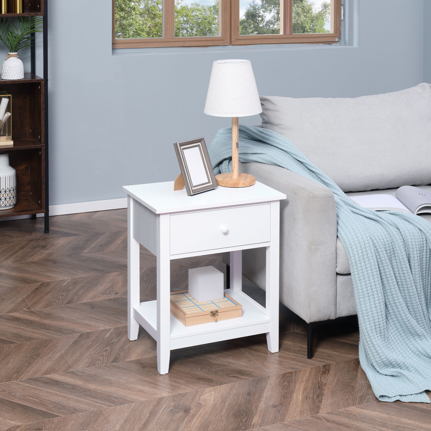 HOMCOM Modern Nightstand, Side Table with Drawer and Storage Shelf, End Table for Living Room, 19.7" x 13.8" x 23.6", White