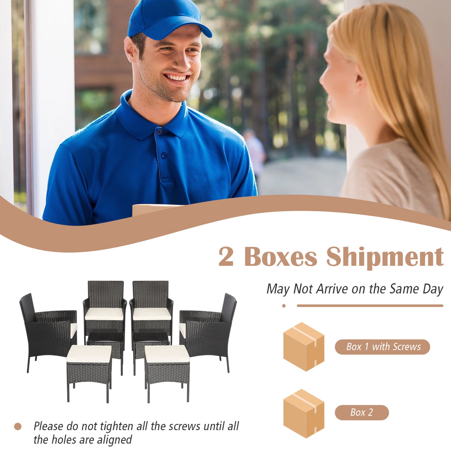 Gymax 8PCS Outdoor Conversation Furniture Set Patio PE Rattan Sofa Set w/ Tables & Ottoman