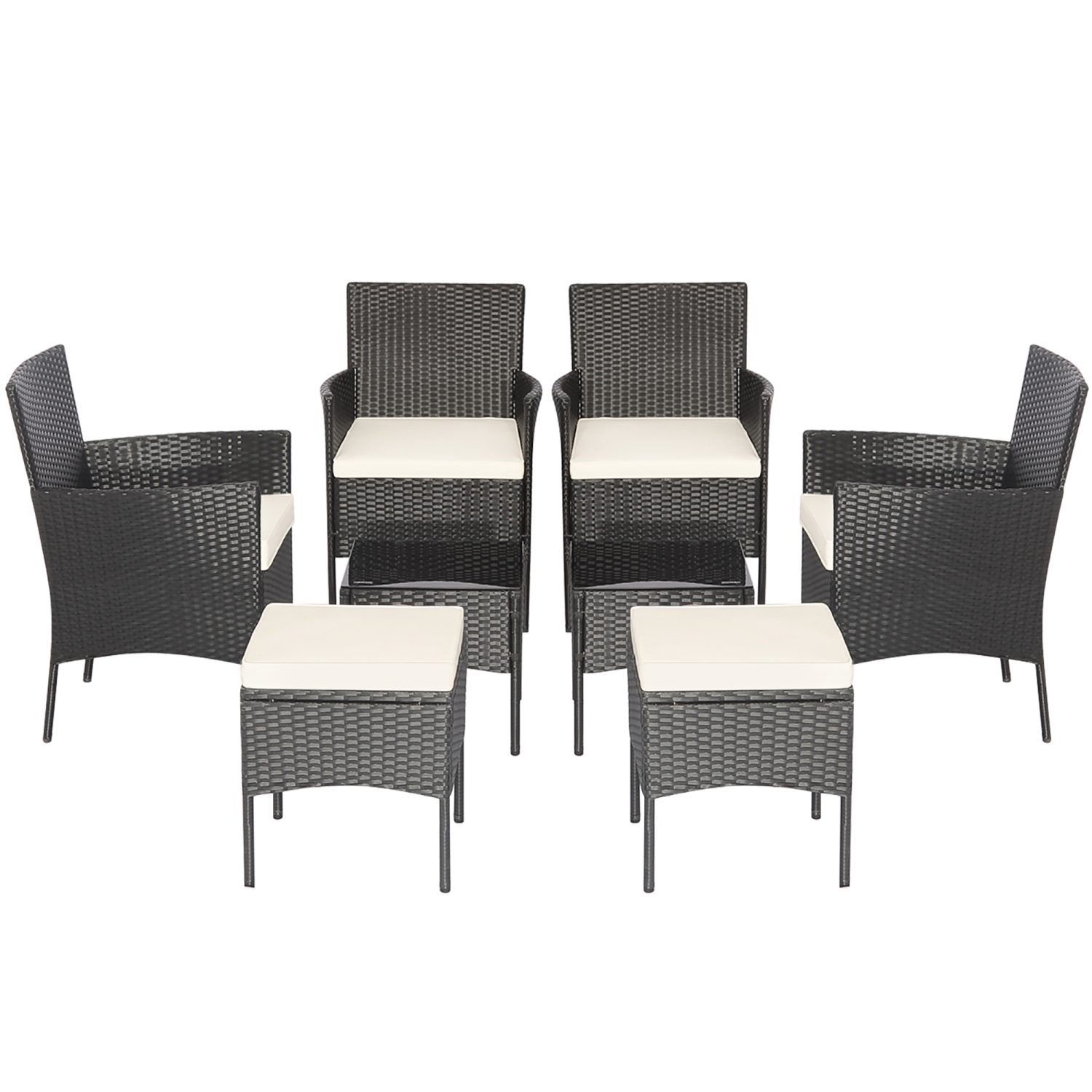 Gymax 8PCS Outdoor Conversation Furniture Set Patio PE Rattan Sofa Set w/ Tables & Ottoman
