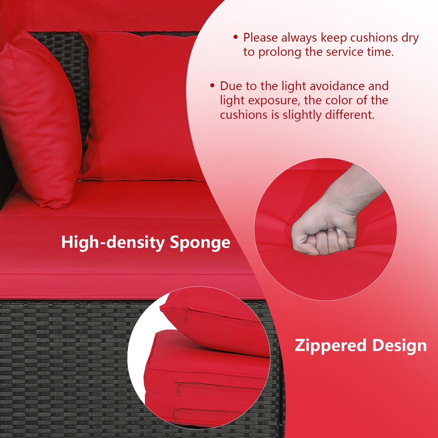 Ensemble de canapé d'extérieur GYMAX, canapé-lit d'extérieur en osier PE tissé à la main avec coussins rouge