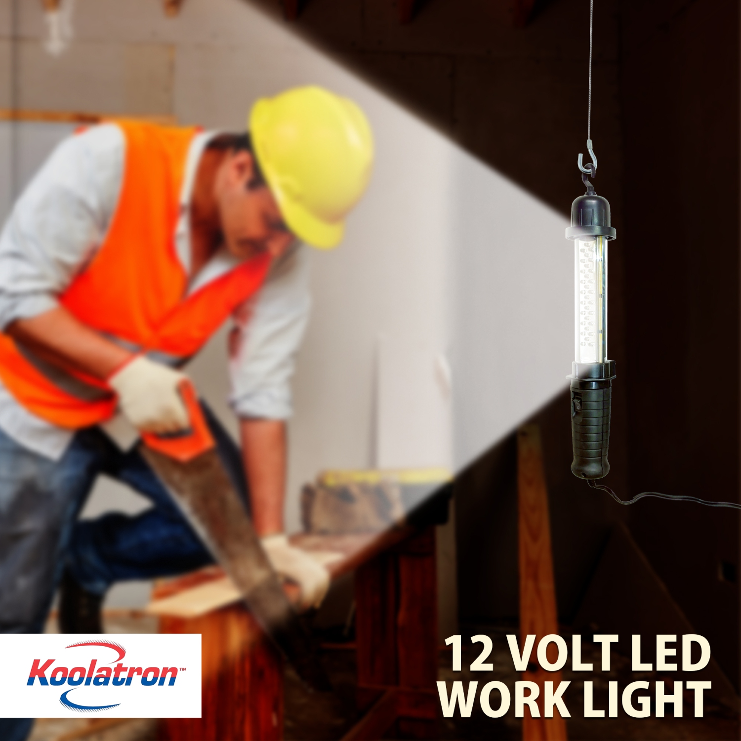 Koolatron 12V Portable Hanging LED Work Light w/ 10 Ft Cord, Black, Handsfree Lantern, Weatherproof Flood Light, Camping, Jobsite, Emergency