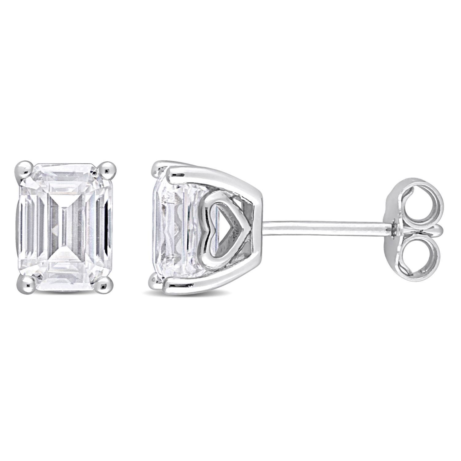 Amour Emerald Cut Created Moissanite Stud Earrings Silver