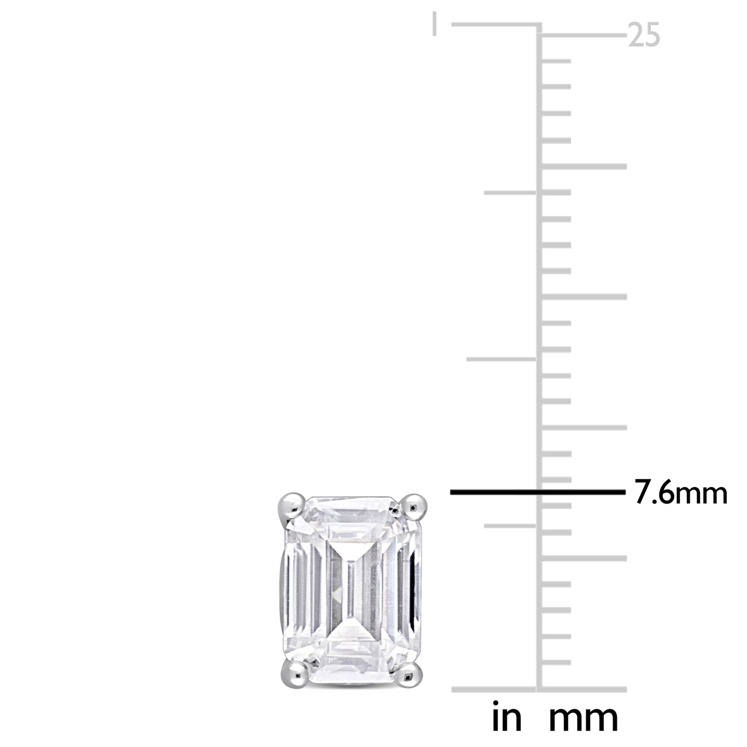 Amour Emerald Cut Created Moissanite Stud Earrings Silver