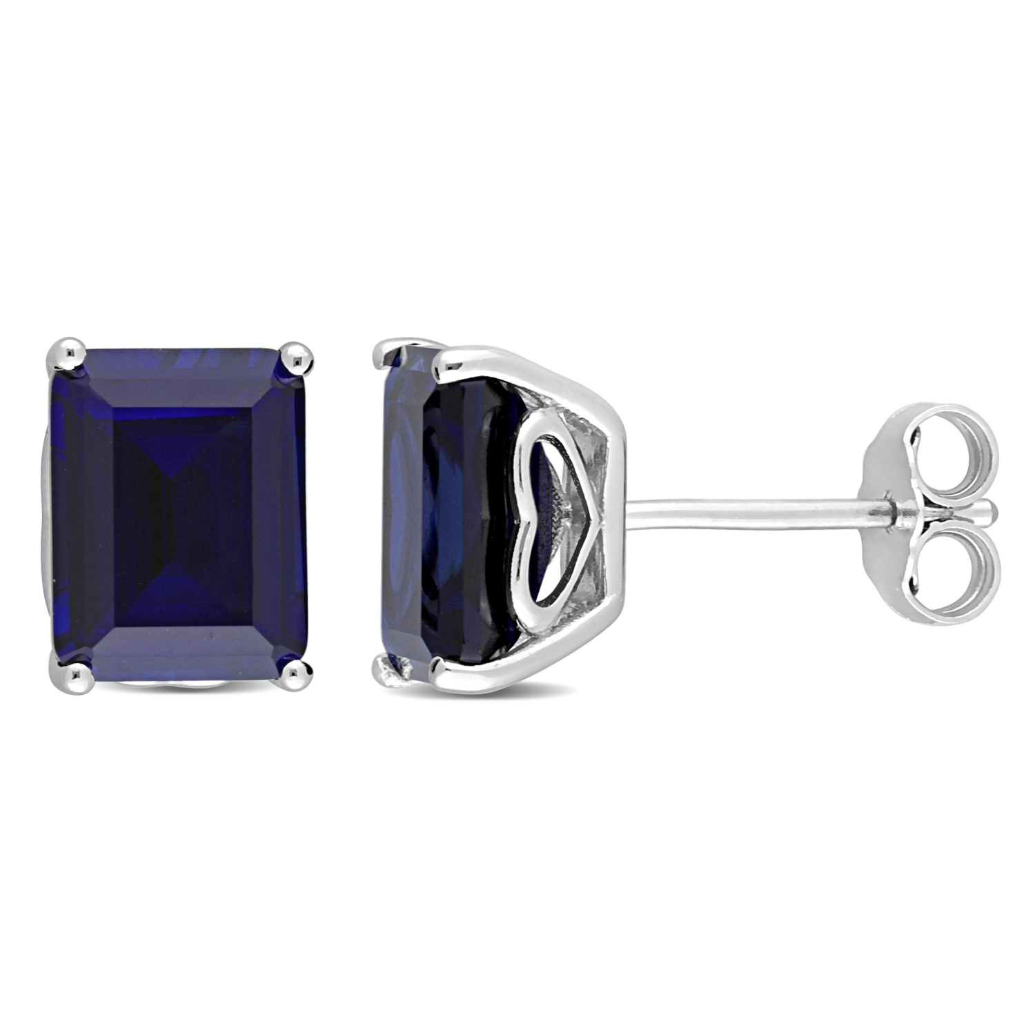 Amour Octagon Created Blue Sapphire Stud Earrings Silver
