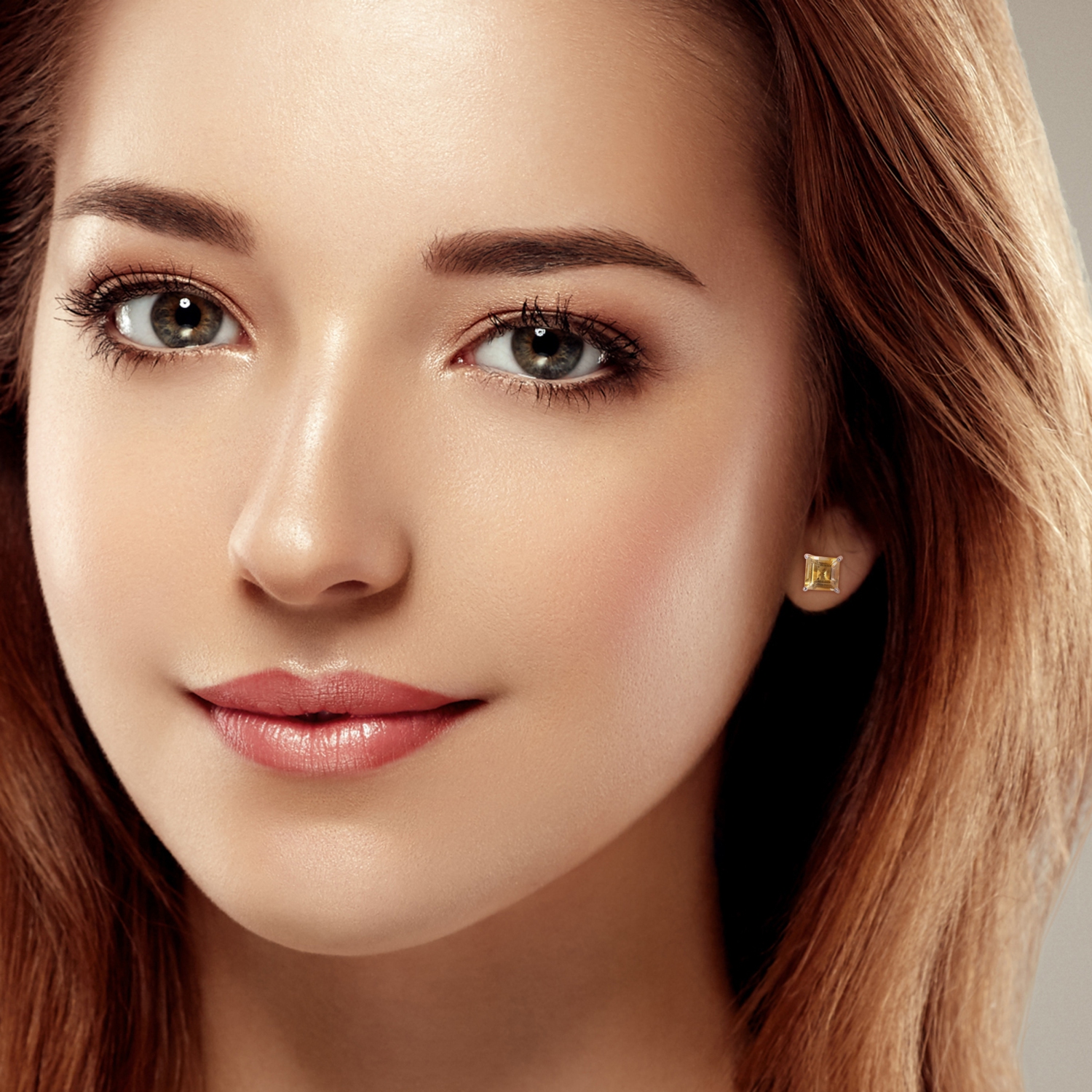 AMOUR Boucles d'oreilles en argent sterling avec citrine taille princesse