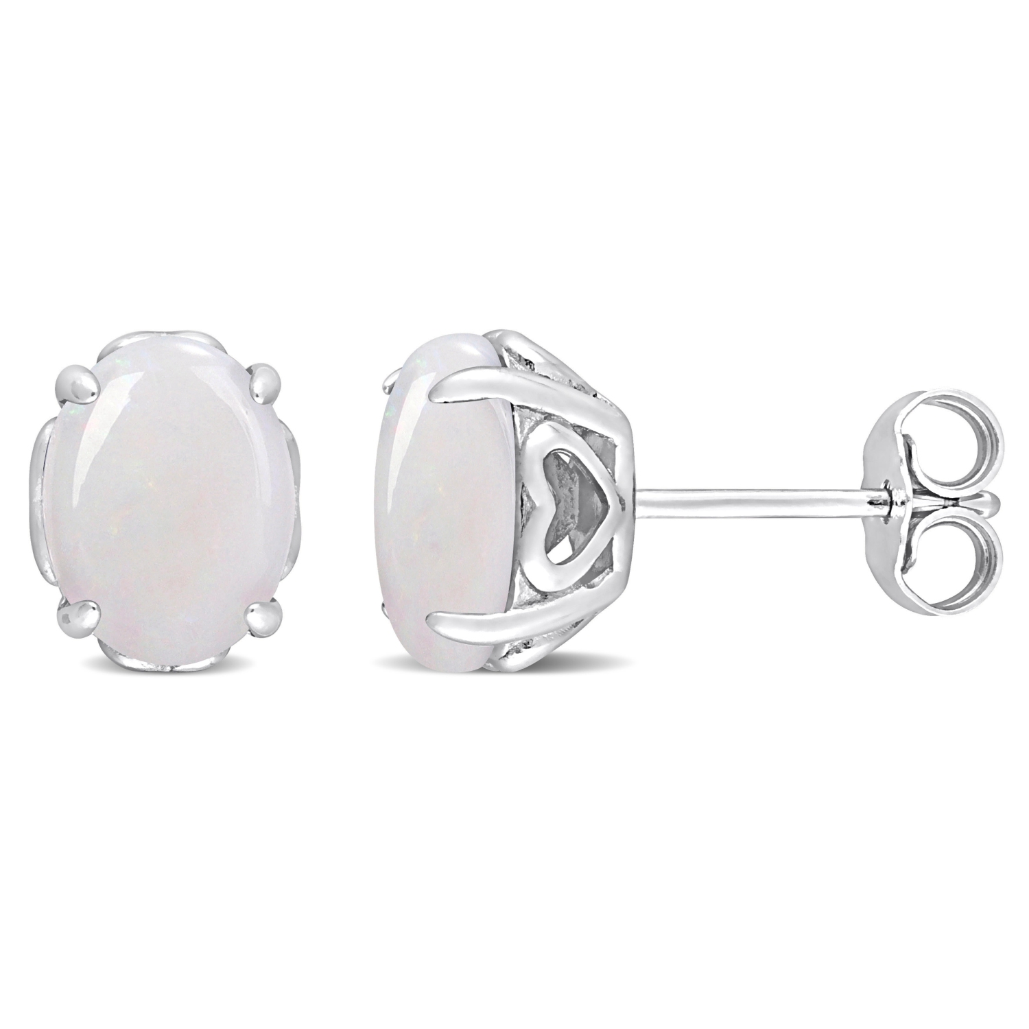 AMOUR Boucles d'oreilles en argent sterling avec opale ovale et motif de coeur