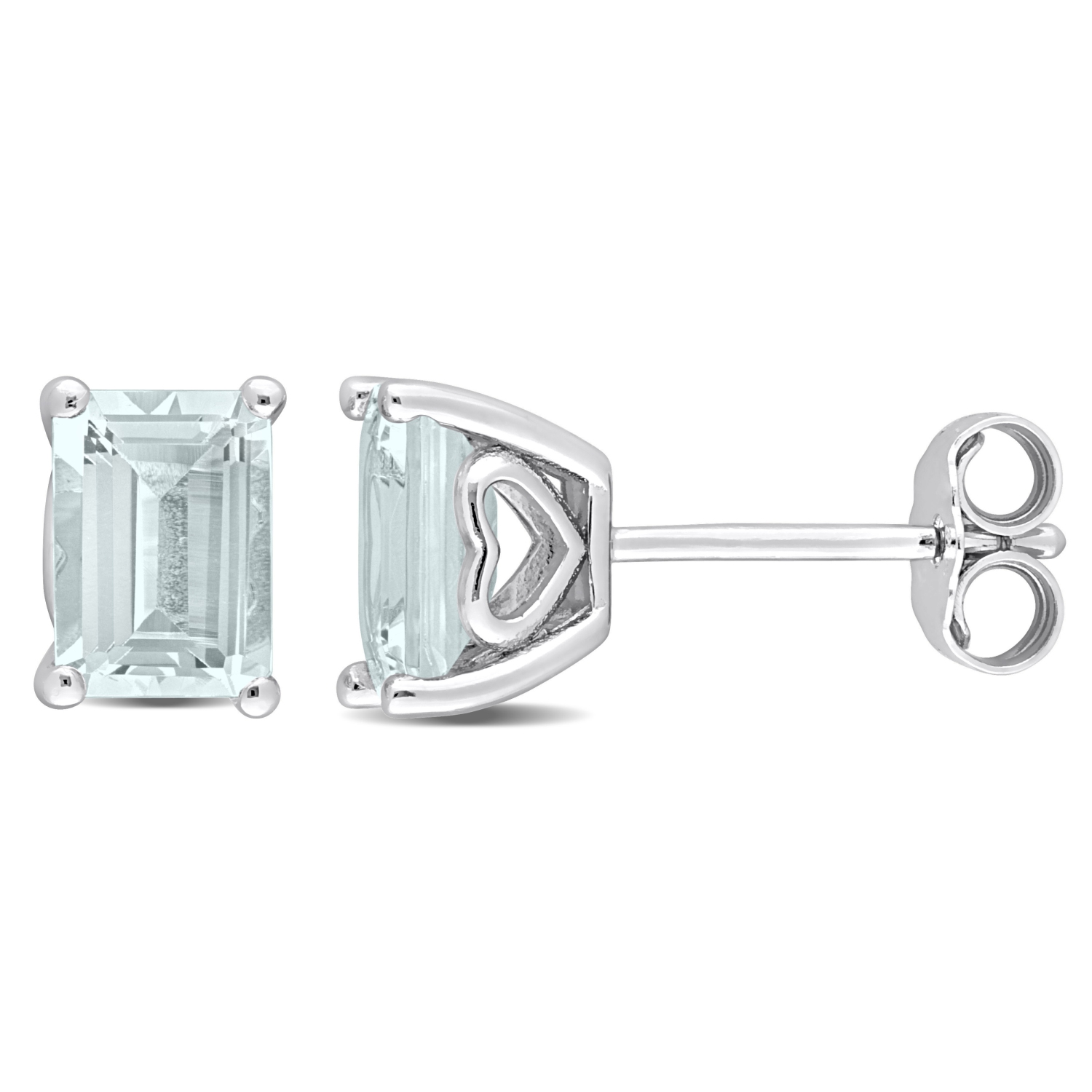 AMOUR Boucles d'oreilles aigue-marine taille émeraude en argent sterling