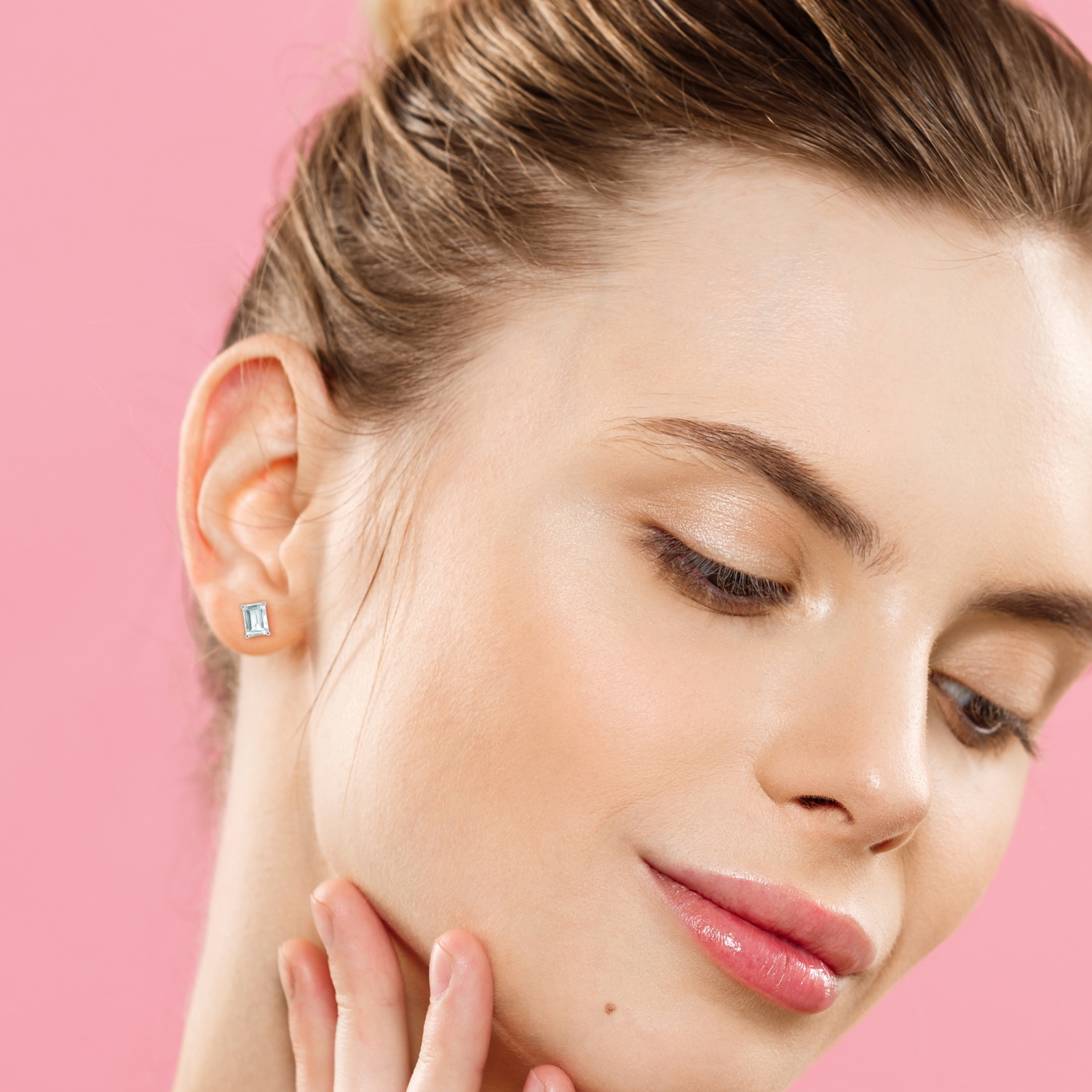 AMOUR Boucles d'oreilles aigue-marine taille émeraude en argent sterling