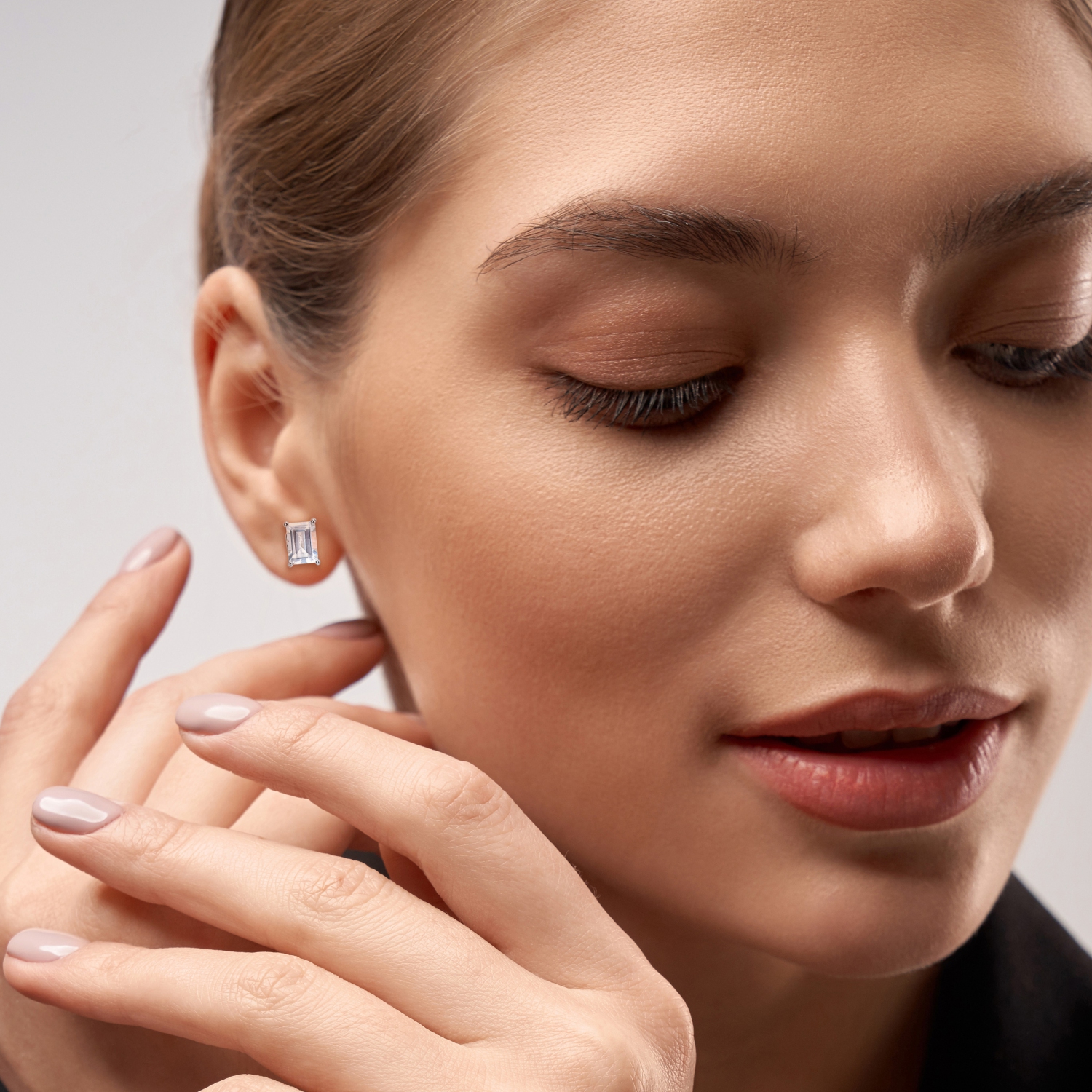 AMOUR Boucles d'oreilles en topaze blanche octogonale en argent sterling