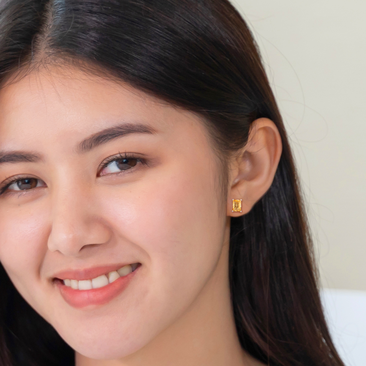 AMOUR Boucles d'oreilles en citrine octogonale en argent sterling