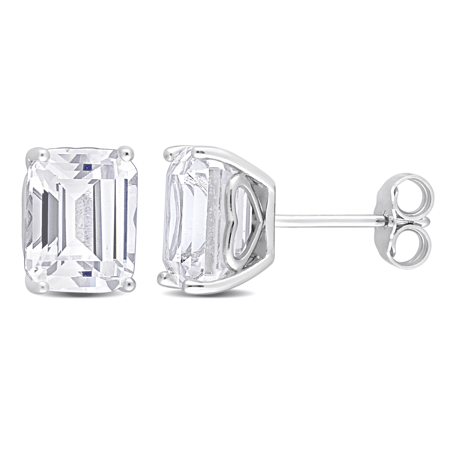 AMOUR Boucles d'oreilles en argent sterling avec saphir blanc créé en octogone