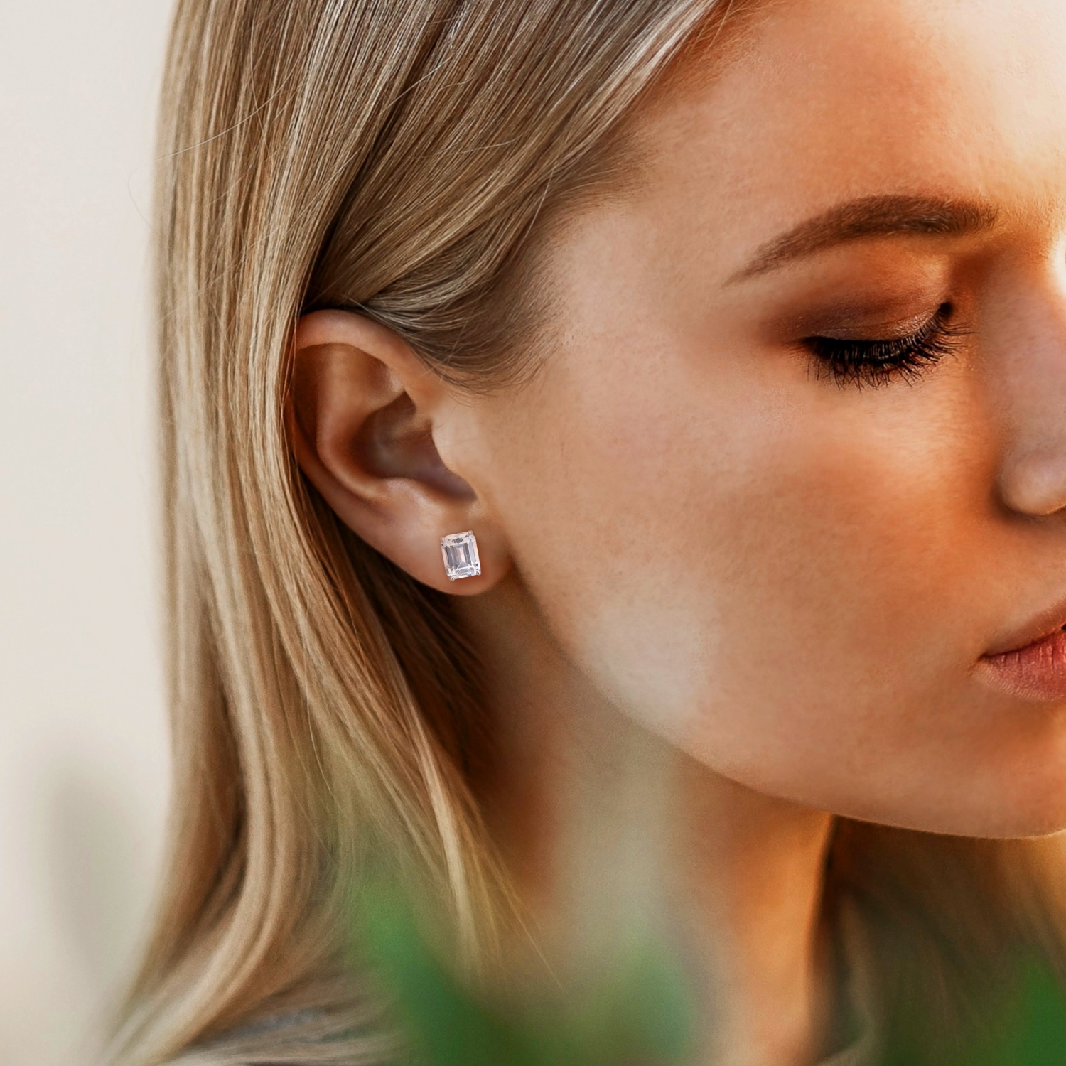 AMOUR Boucles d'oreilles en argent sterling avec saphir blanc créé en octogone