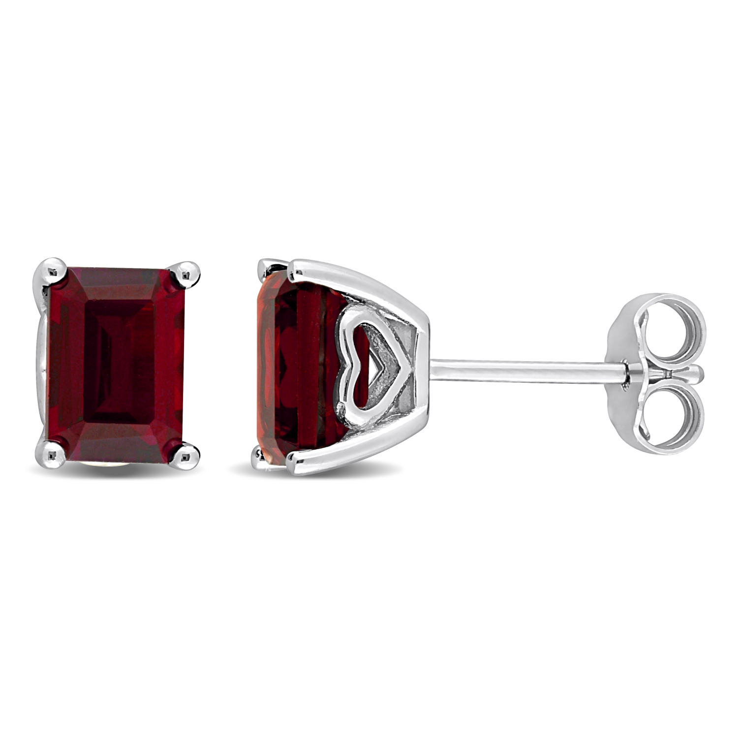 AMOUR Boucles d'oreilles en argent sterling avec grenat taille émeraude