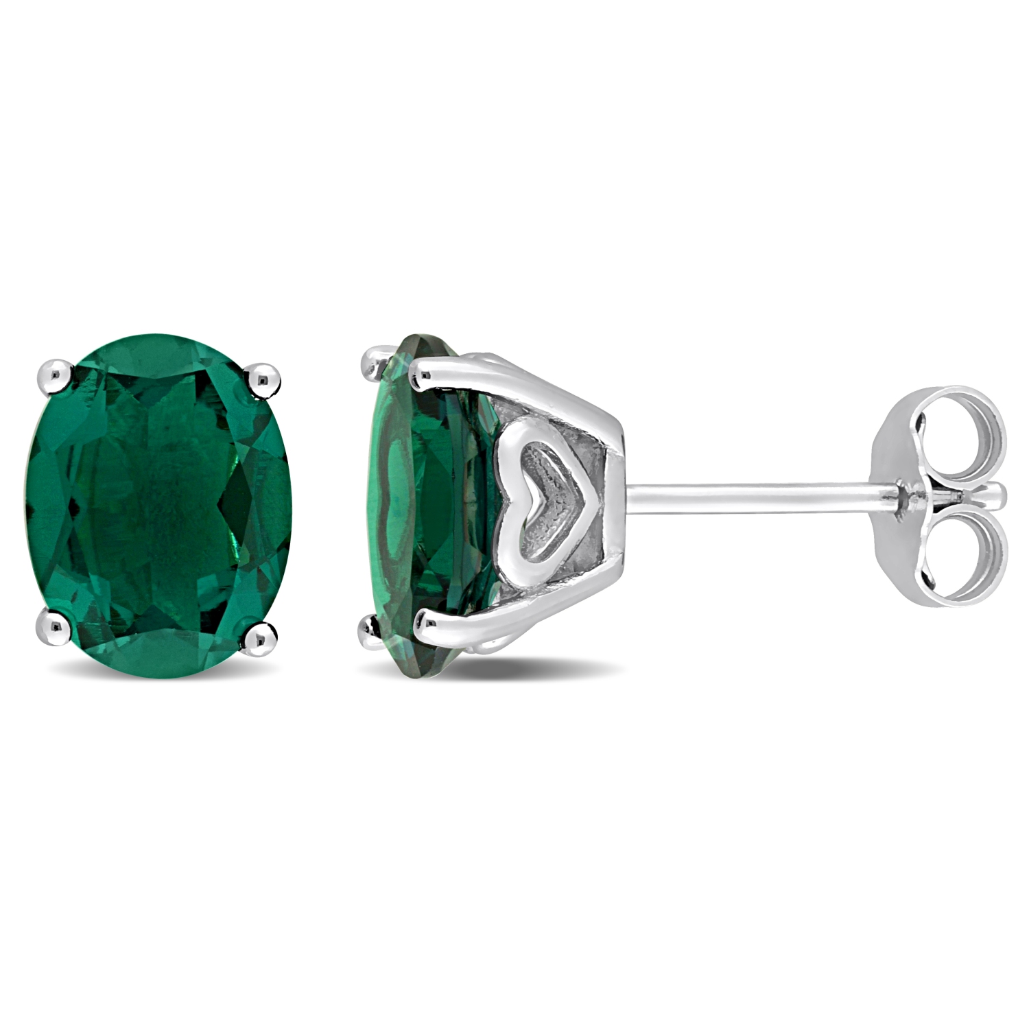 Amour Oval Created Emerald Stud Earrings Silver