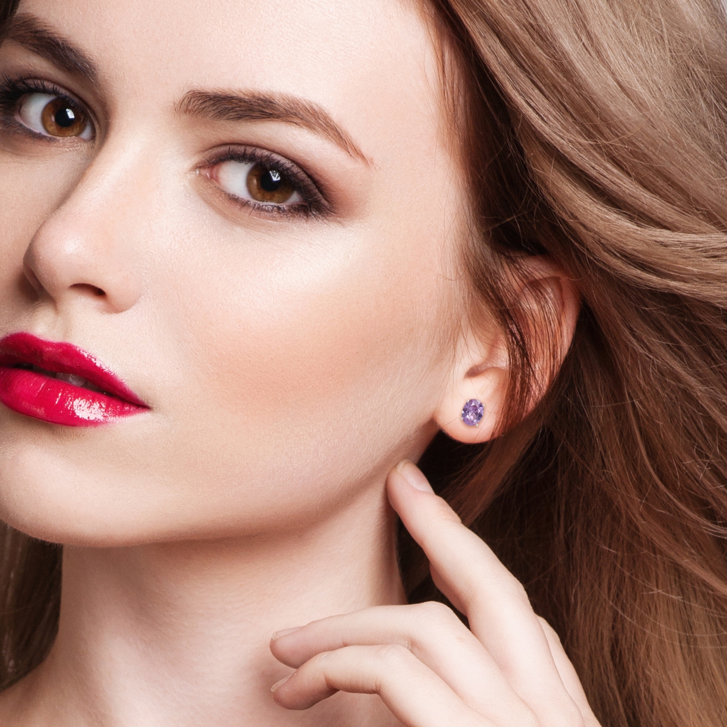 AMOUR Boucles d'oreilles en alexandrite ovale simulée de en argent sterling