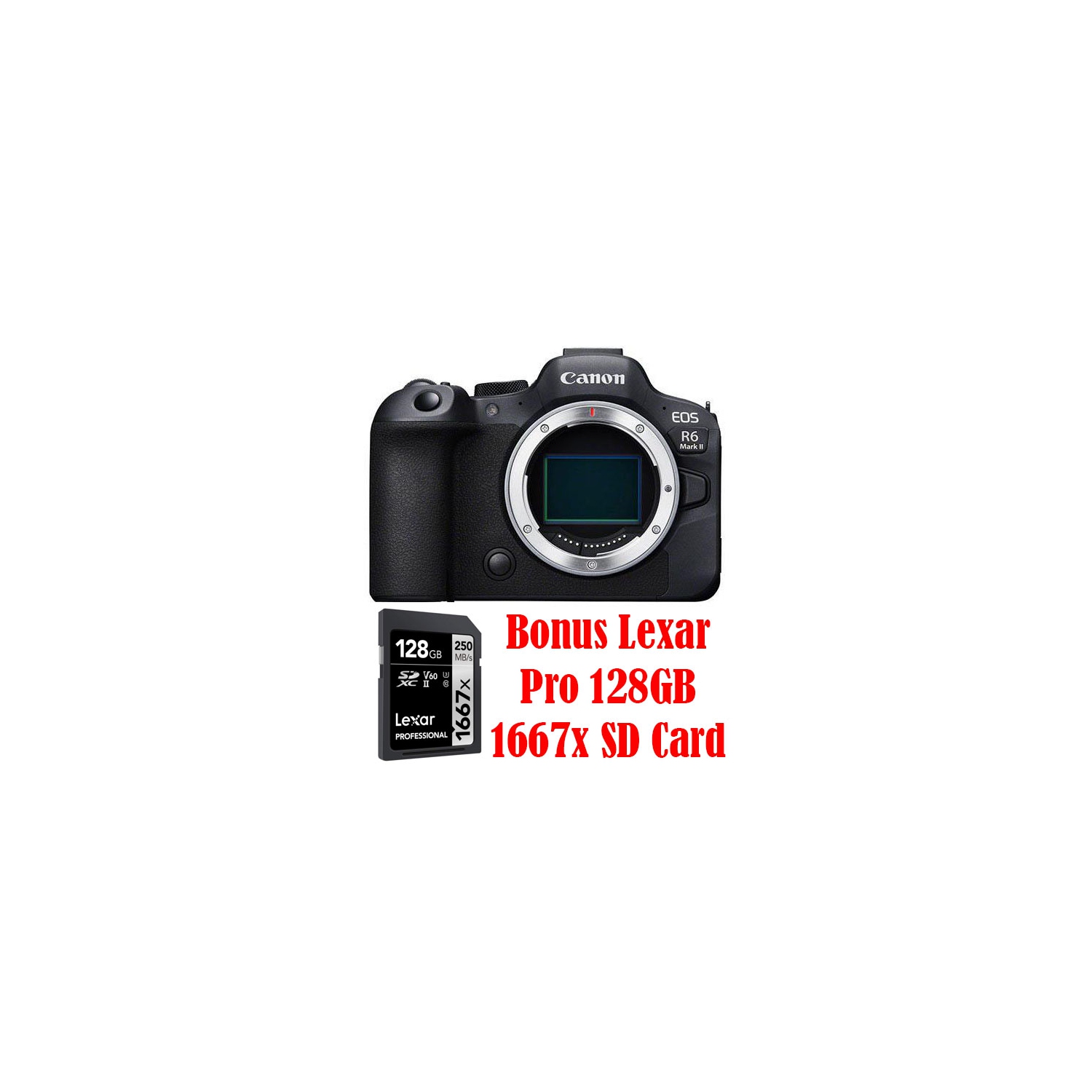 Canon EOS R6 Mark II Camera Body + Lexar 128GB 1667x + LP-E6NH