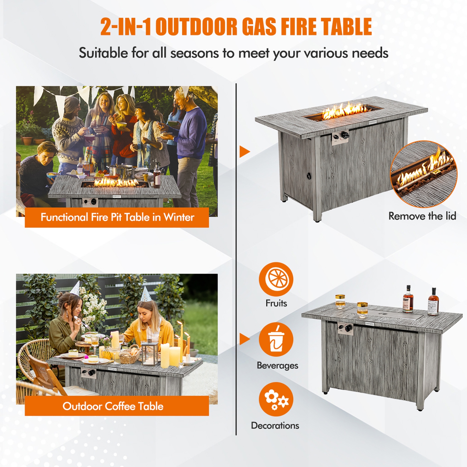 Costway 43-inch Propane Gas Fire Pit Table Wood-like Metal Fire Table withProtective Cover