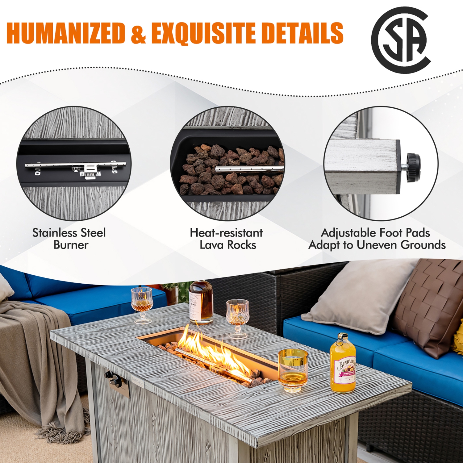 Costway 43-inch Propane Gas Fire Pit Table Wood-like Metal Fire Table withProtective Cover